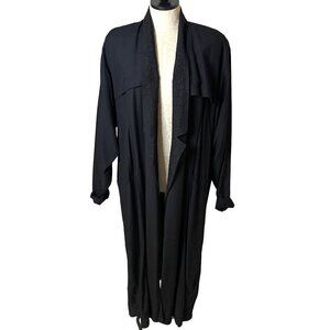 Surya Womens Duster Black Size Large Vintage Open Front Embroidered Rayon Pocket